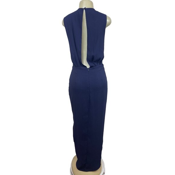 Asos Women’s Blue V Neck Mesh Floor Length Short Sleeve Maxi Dress Sz 10 - Picture 2 of 11